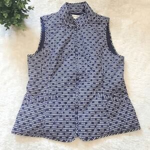 Talbots Dark Blue Polka-Dot & Gingham Lightweight Quilted Puffer Vest, Small